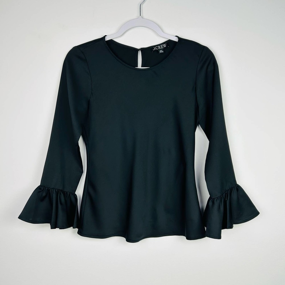 J. Crew Black Bell Sleeve Winter Garden Blouse Size XS Petite
